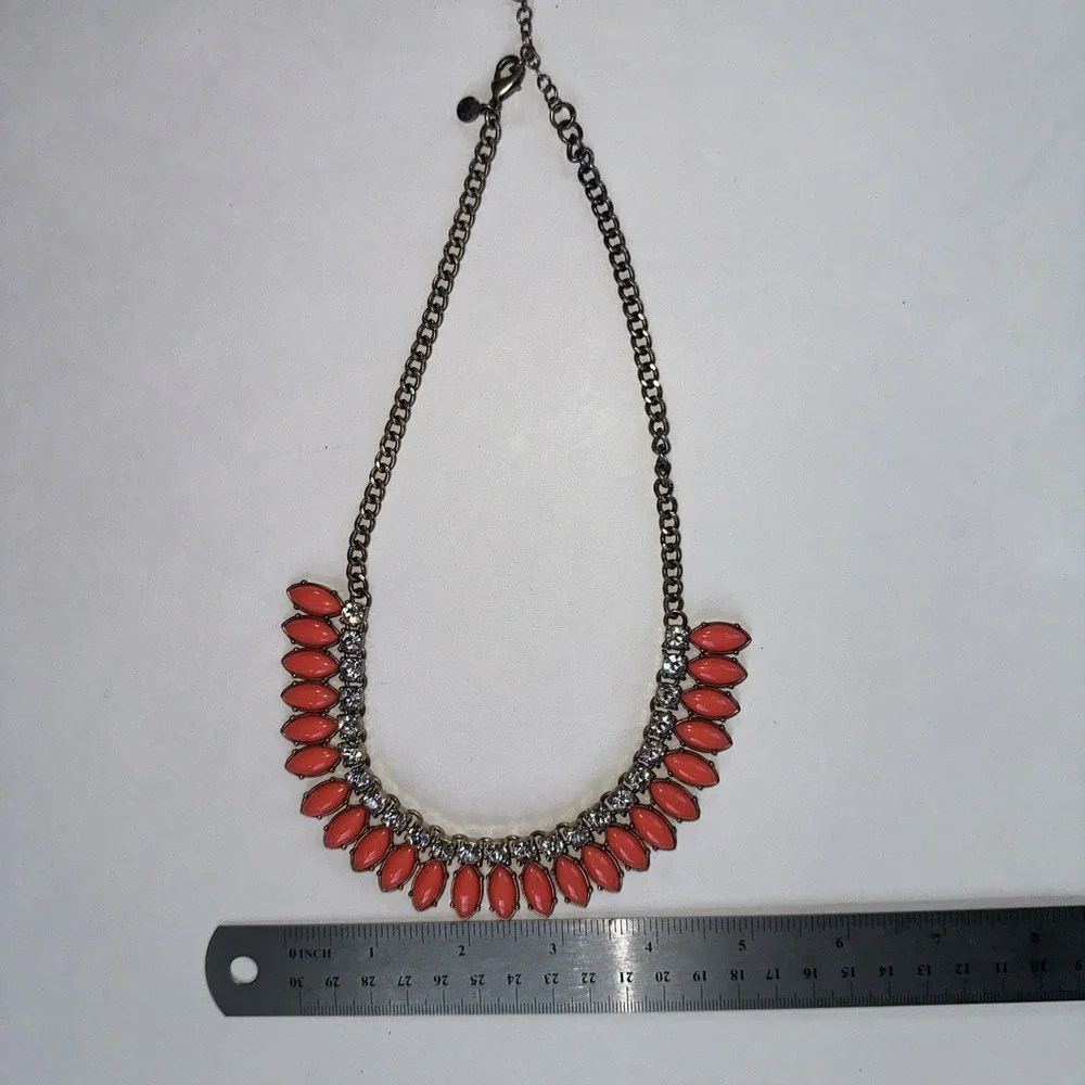 J.Crew Statement Necklace Women OS Coral Gold Excellent Bib Crystal Marquise